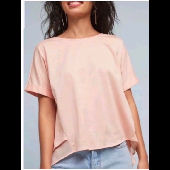 Anthropologie Eri + Ali Chiffon Pink Split Back Blouse - Picture 6 of 6